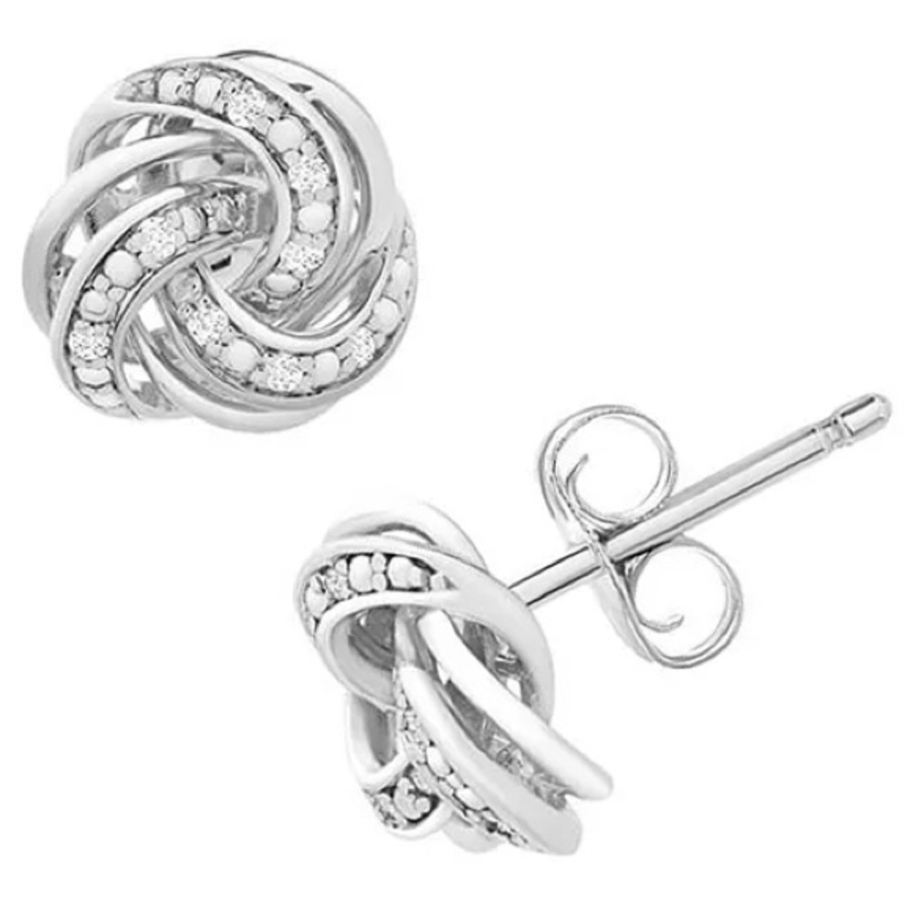 Sterling Silver Diamond Love Knot Stud Earrings